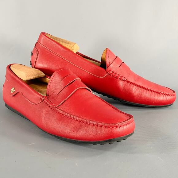 OPP FRANCE Size 7 Red Leather Penny Drivers Loafers - Picture 1 of 8